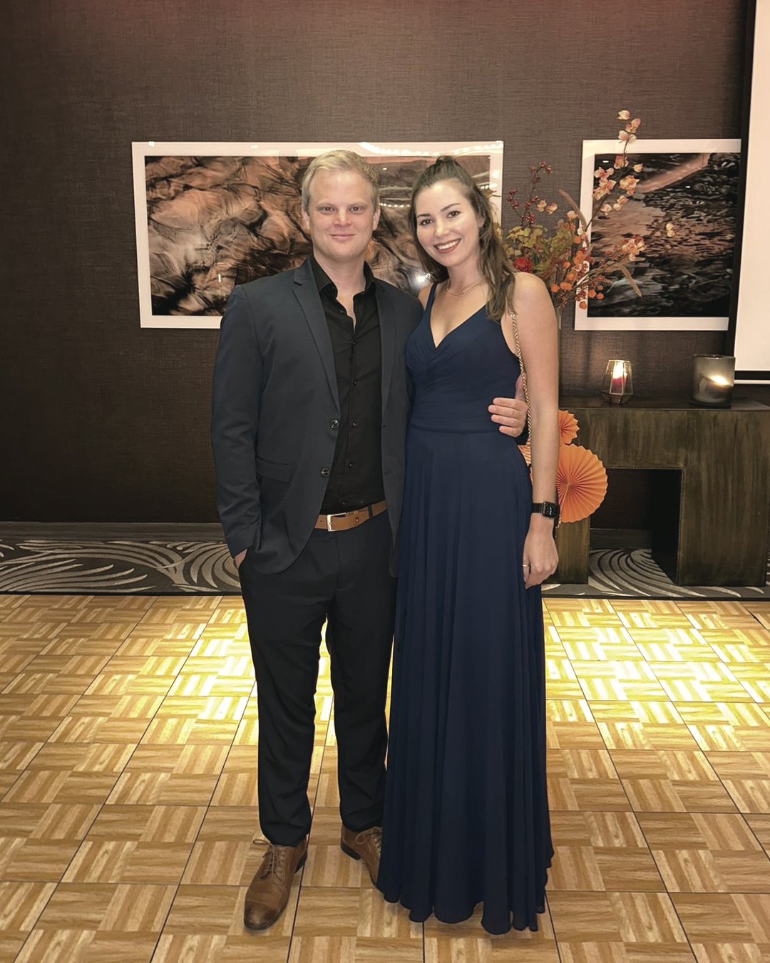 Lee-Anne and Tiaan dressed up together at an evening event